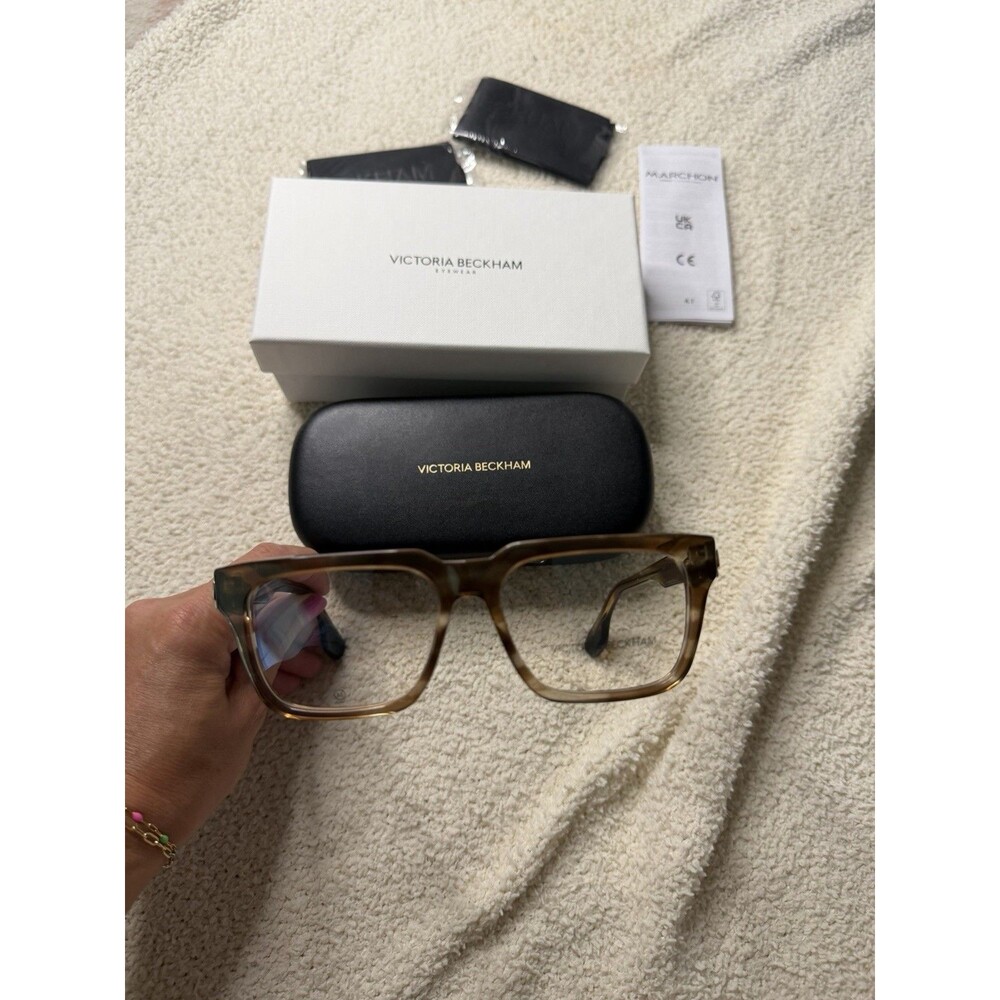 NIB Victoria Beckham VB2667 230 Translucent Khaki Square Eyeglass Frames 52mm